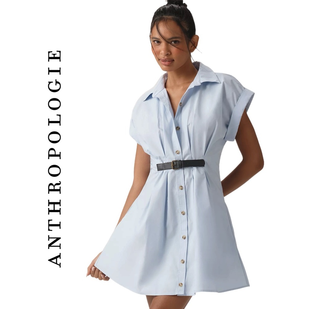 Anthropologie Short-Sleeve Belted Shirt Dress